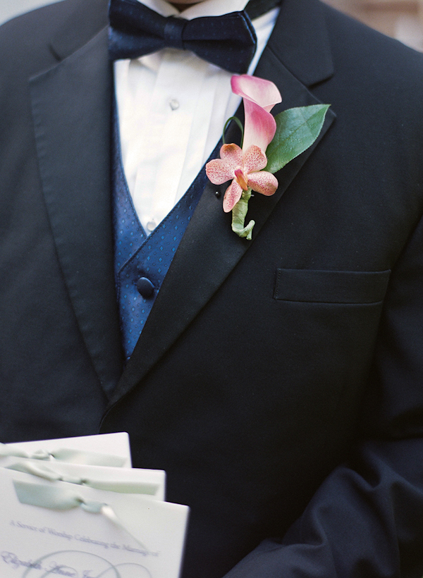 dark and light pink boutonniere on tuxedo - sweet southern military style wedding photo by Charleston wedding photographer Virgil Bunao